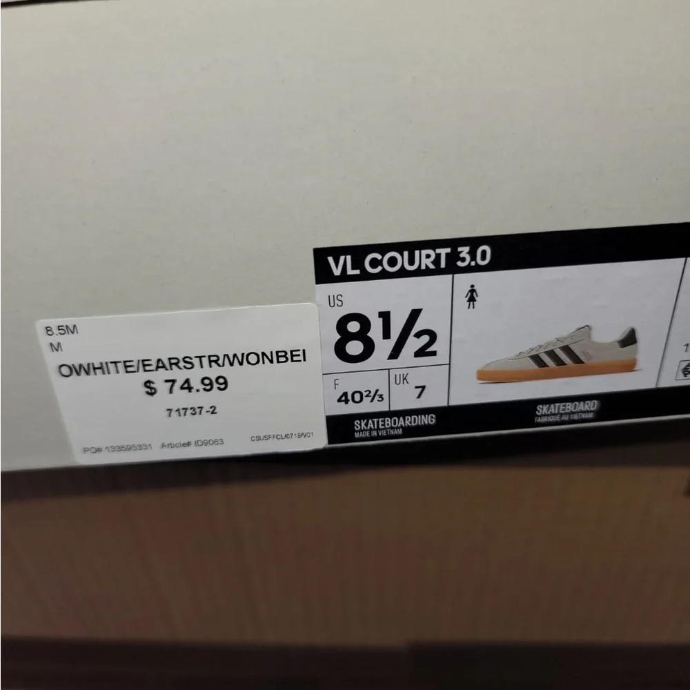 $75 Adidas Unisex Women Vl Court 3.0 White Skateboarding Shoes Size 6 To 10 - Picture 5 of 9